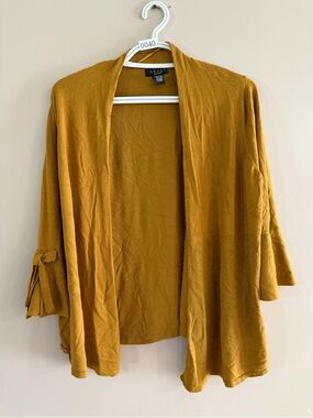 Grace Open-Front Mustard Knit Cardigan with Tie Sleeve Detail